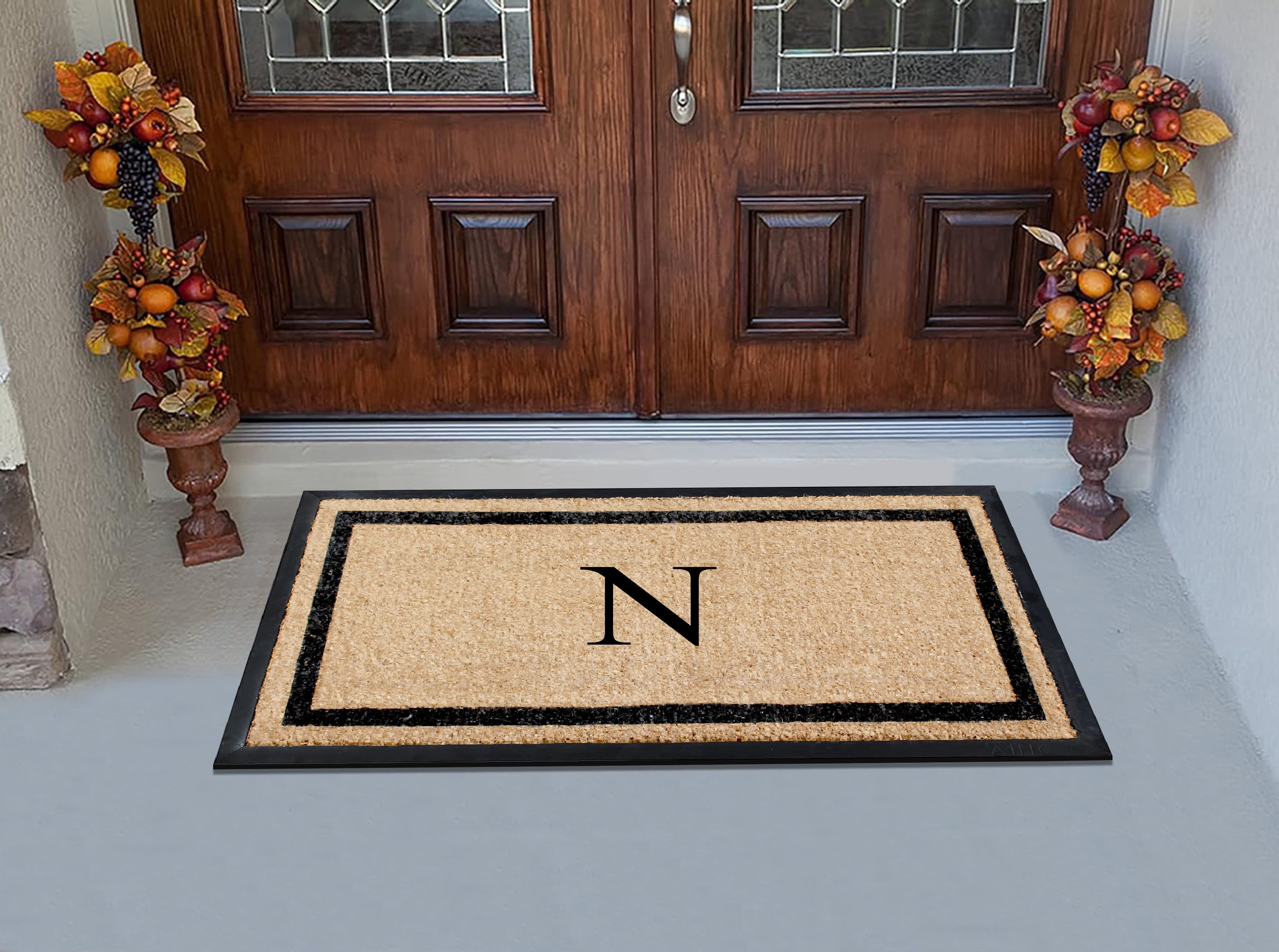 A1HC Rubber and Coir Door Mat Heavy Weight Large Entry Mat Outdoor Durable Monogrammed N Doormat 24"X48", Beige
