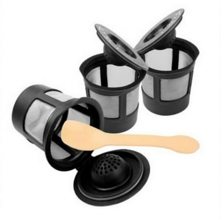 3 Pcs Refillable Reusable Single Filter Pod + Coffee Spoon For Keurig