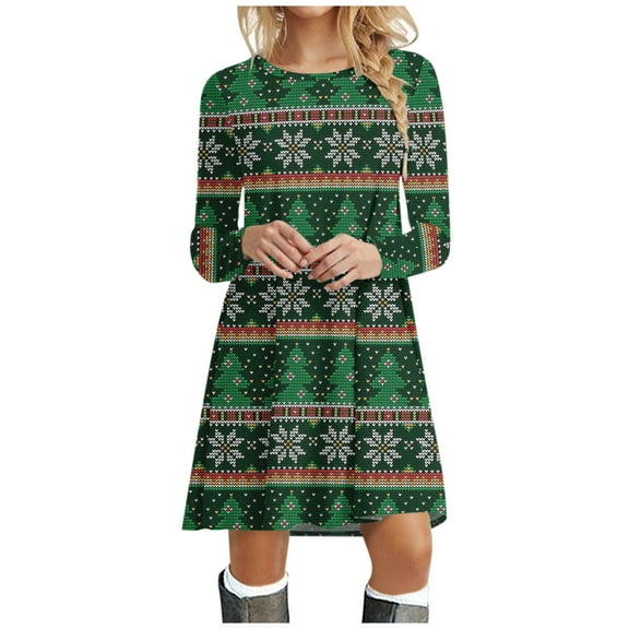 Wangmeiwg Christmas Dresses for Women Stylish Flowy T-Shirt Dress for Women Casual Comfort with Elegant Print Design and Relaxed Fit S Green