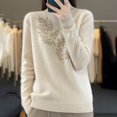 thumbnail image 3 of VISALY Turtleneck Sweatshirt Knit Sweater Light Sweaters Long Sleeve Crew Neck Lightweight Soft Knitted Pullover Knitted Blouse Crochet Sweaters Womens Hoodies Pullover Dressy Sweaters Beige L, 3 of 3