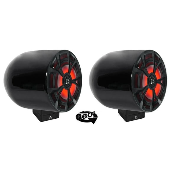 (2) Rockville 6.5" LED 360° Swivel Black Aluminum Surface Mount Boat Speakers
