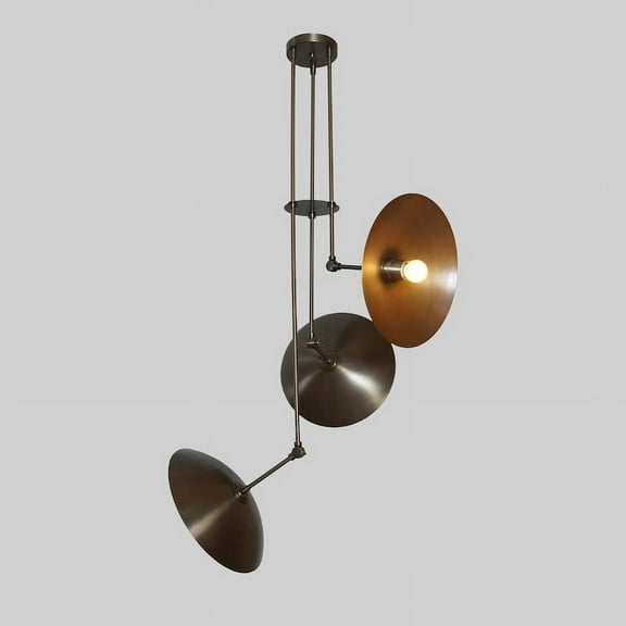 3 Light Stilnovo Style Disk Shade Sputnik Chandelier Light Fixture Patina Brass Pendant