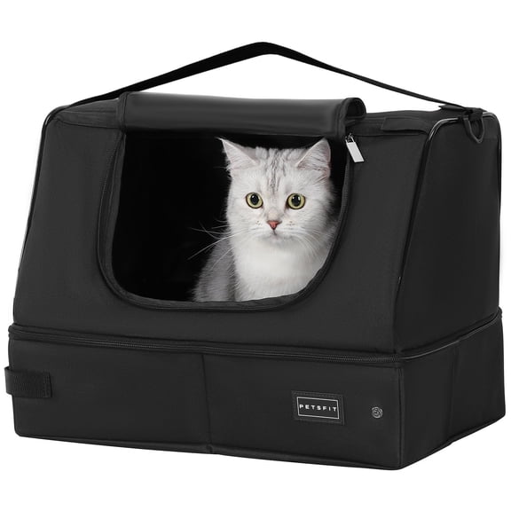 PETSFIT Portable Cat Litter Box,Covered Travel Litter Boxes for Cats,Machine Wash,Leak-Proof, Foldable ,Black