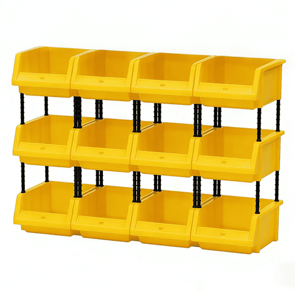 6MSKS 12pcs Sturdy Stackable Storage Boxes for Parts for Garage Hardware, Miscellaneous Items & Tools Parts Storage Organizer, Space-Saving Solution