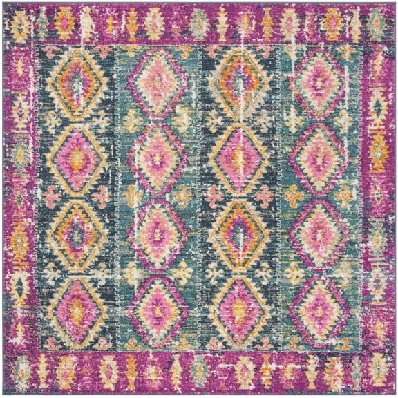 SAFAVIEH Madison Mary Geometric Area Rug, Fuchsia/Blue, 6'7" x 6'7" Square