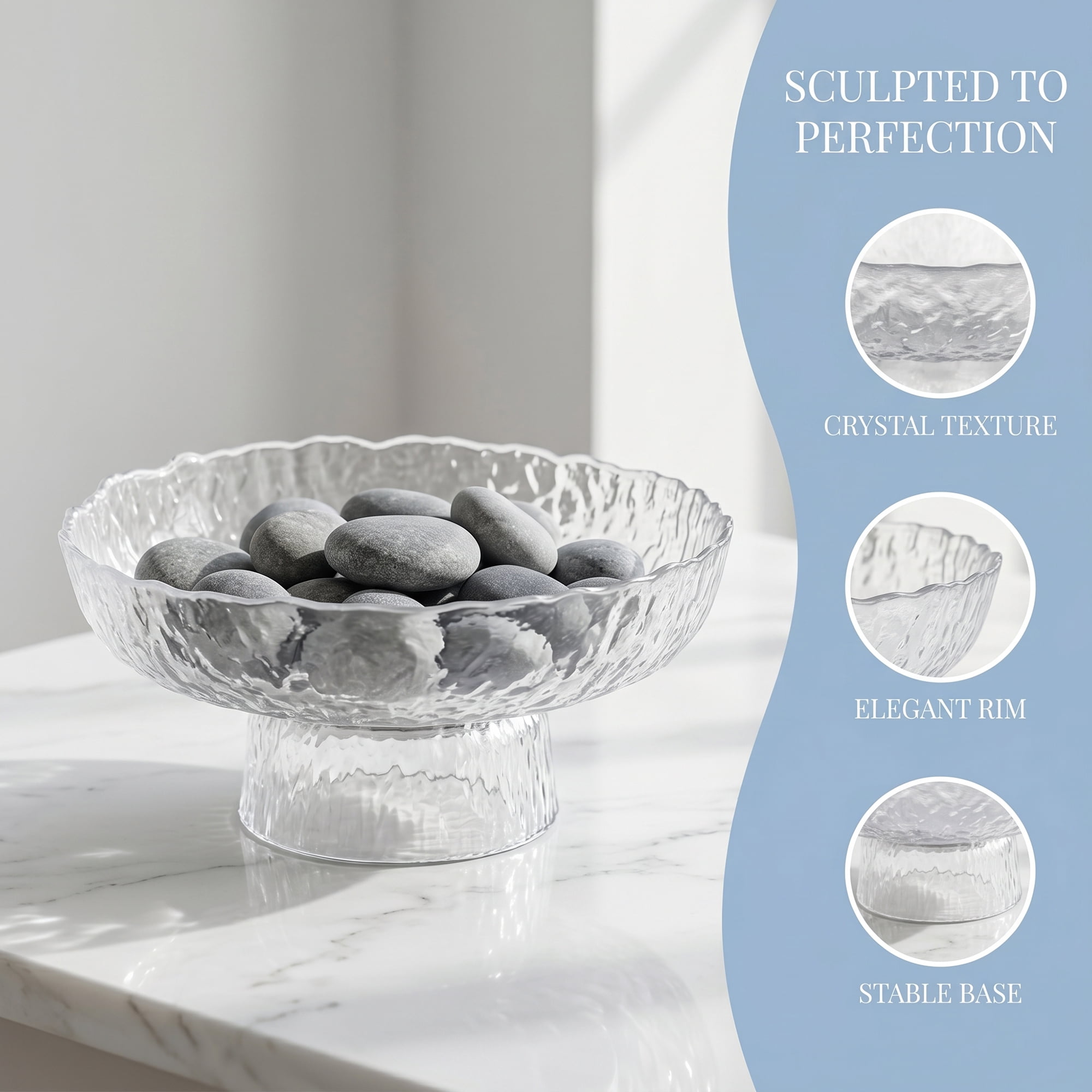Unique Bargains Fluted Pedestal Bowl for Counter Ribbed Bowl Clear 8.1"L x 8.1"W x 3.4"H