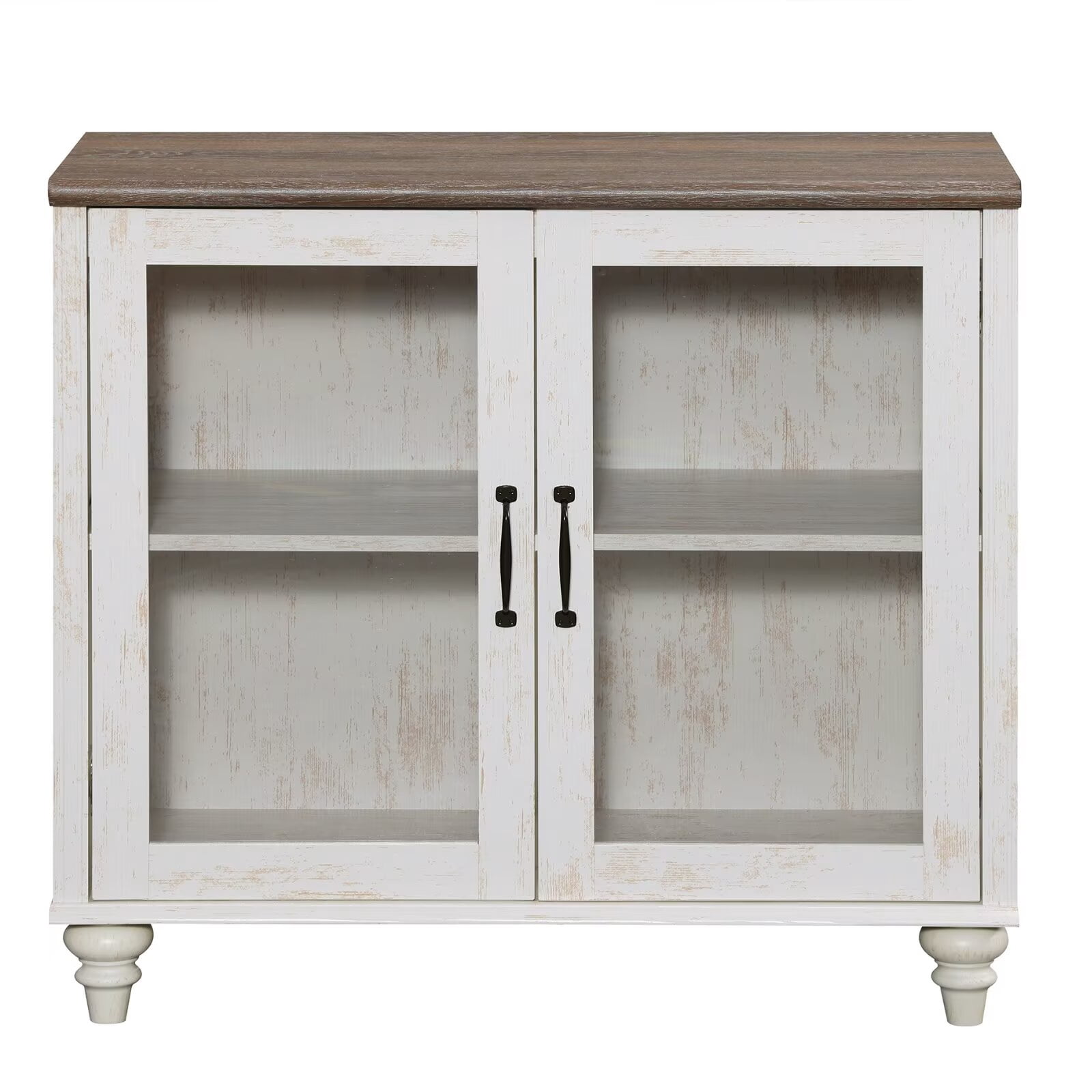 Rustic white Buffet Cabinet with Glass Door, Kitchen Storage Cabinets with Adjustable Shelf, 34 inch