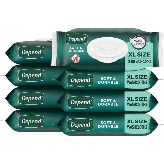 XL Disposable Washcloths for Adults, 8 Flip-Top Packs, 42 Wipes Per Pack (336 Wipes Total)