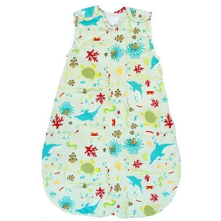 Baby Sleeping Bag - Wearable Blanket, 100% Cotton Inner Lining and Outer Shell, Tropical Ocean Pattern, Winter Model, 2.5