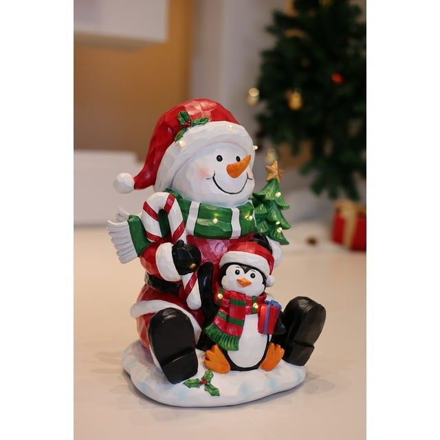Indoor Christmas Decor Snowman Penguin Ornament W/LED Lights Battery Operated Indoor Use Only