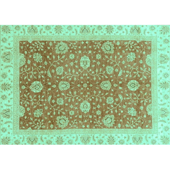 Ahgly Company Machine Washable Indoor Rectangle Oriental Turquoise Blue Traditional Area Rugs, 5' x 8'