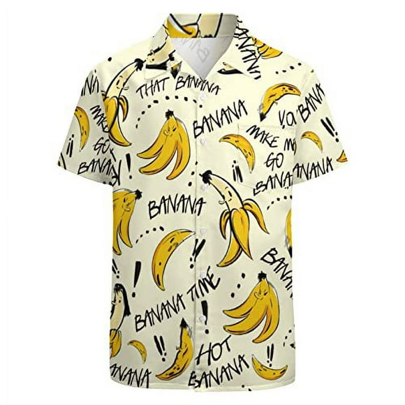 GADZILLE Mens Tropical Banana Shirt Funny Hawaiian Shirts Banana Yellow Shirt Fruits Printed Shirt Yellow L