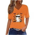 thumbnail image 2 of BLTIBY Womens Halloween Shirts V Neck Short Sleeve Tees Funny Printed Tops Casual Fashion Pullover Blouse Orange 2 S, 2 of 5