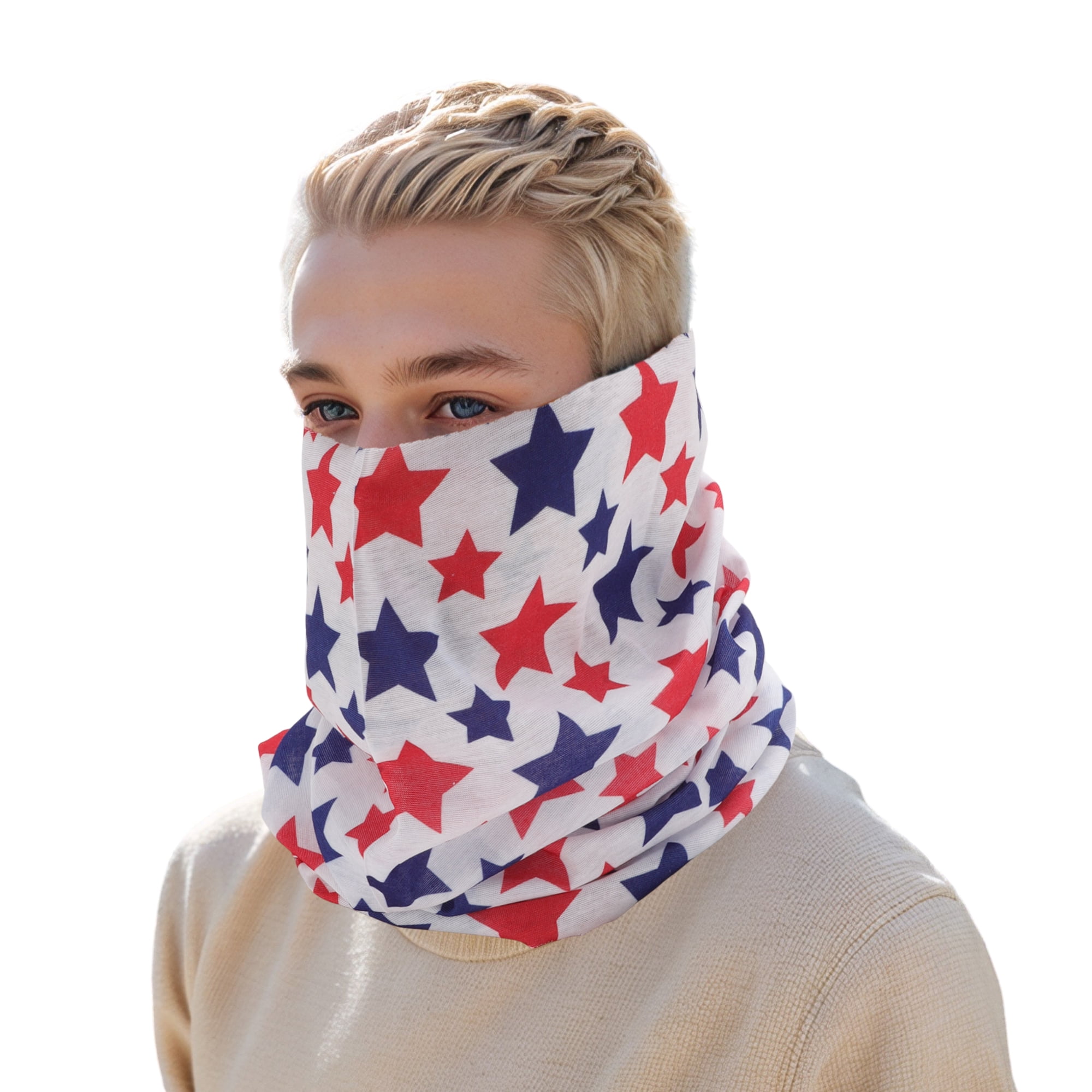 Unique Bargains Stars Pattern Face Scarf Mask Red White 1 Pc