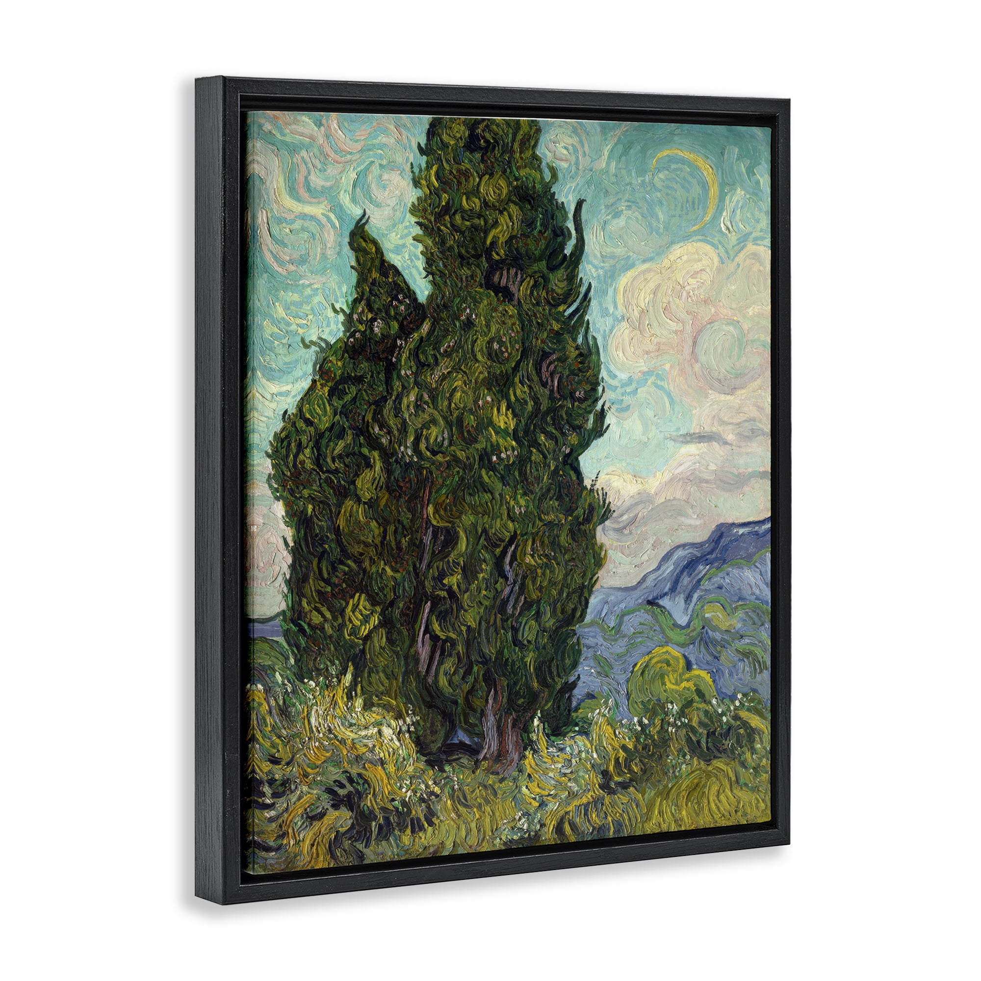 Stupell Industries Van Gogh Cypress Landscape Landscape & Nature Painting Black Floater Framed Canvas Art Print Wall Art, 17 x 21