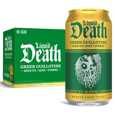 Liquid Death, Green Guillotine Iced Tea, 6-Pack (12 oz Cans), Green Tea, Low Calorie, No Artificial Sweeteners, B12 & B6 Vitamins