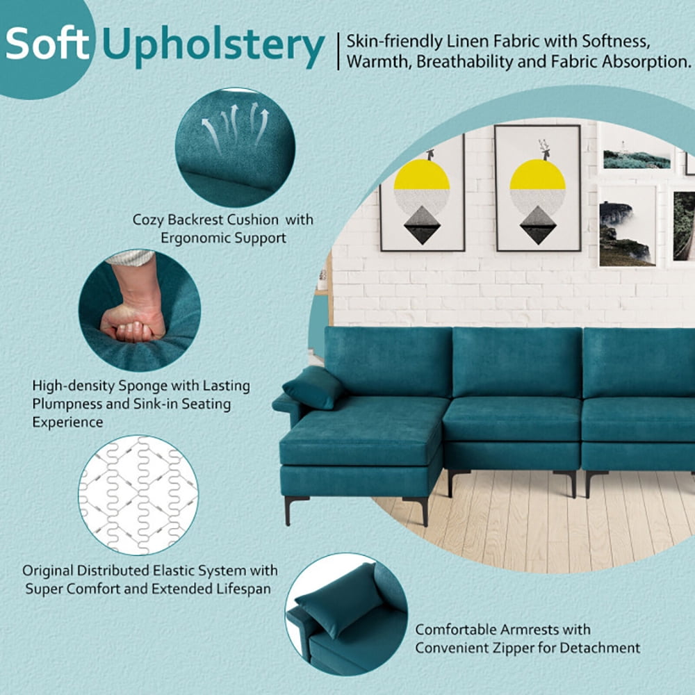 Finihen L-shaped Sectional Sofa Couch, Convertible Sectional Sofa, Extra Large L-shaped Sectional Sofa with Reversible Chaise and 2 USB Ports for 4-5 People, for Living Room, Peacock Blue Finihen L-shaped Sectional Sofa Couch, Convertible Sectional Sofa, Extra Large L-shaped Sectional Sofa with Reversible Chaise and 2 USB Ports for 4-5 People, for Living Room, Peacock Blue