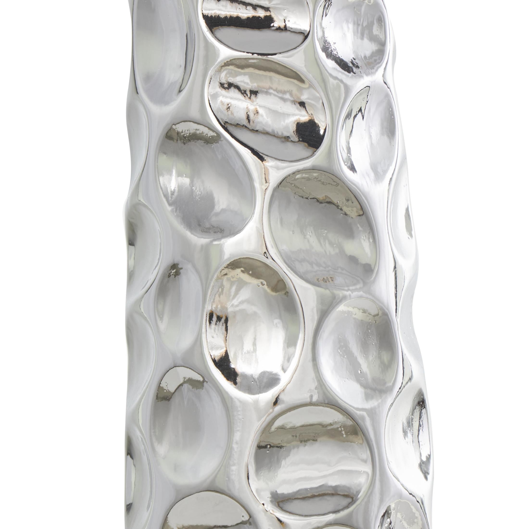 DecMode 39" Geometric Bubble Silver Ceramic Vase with Concaved Circles