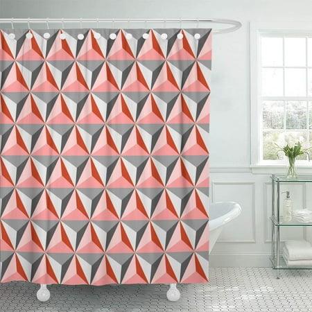 Coral And Gray Shower Curtain KSADK Geo Tetrahedrons Pattern in Coral and Grey Abstract Geometric Studs Diamond Shower Curtain Bathroom Curtain 66x72 inch ()
