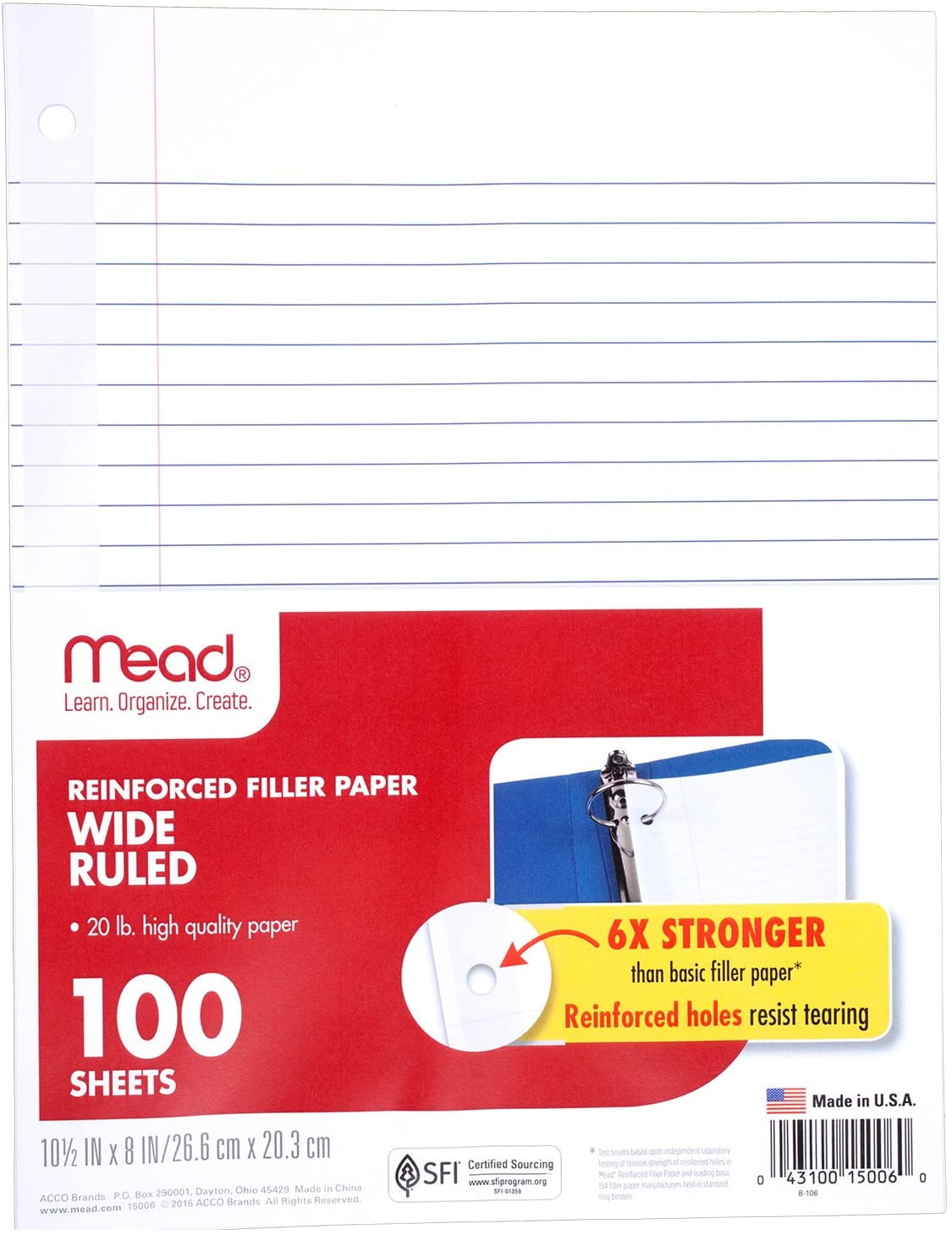 Mead Filler Paper Wide Ruled Reinforced 10 1 2 X 8 Loose Leaf reinforced-filler-paper-wide-ruled-craft-n-color