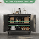thumbnail image 3 of Gabinete de buffet de lata de ratán, gabinete de almacenamiento de cocina con puertas de ratán y estantes ajustables, Boho Accent Liquor Buffet de café para salón comedor pasillo, 3 of 8