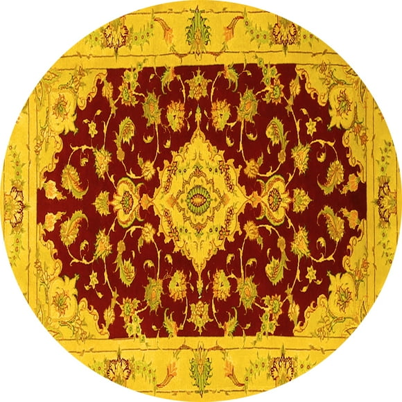 Ahgly Company Indoor Round Medallion Yellow Traditional Area Rugs, 3' Round
