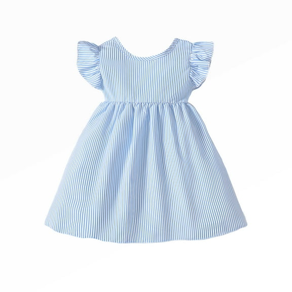 3T Baby Girls Clothes 4T Baby Girls Dress Toddler Girls Sleeveless Dress Solid Color Stripe Dress Blue