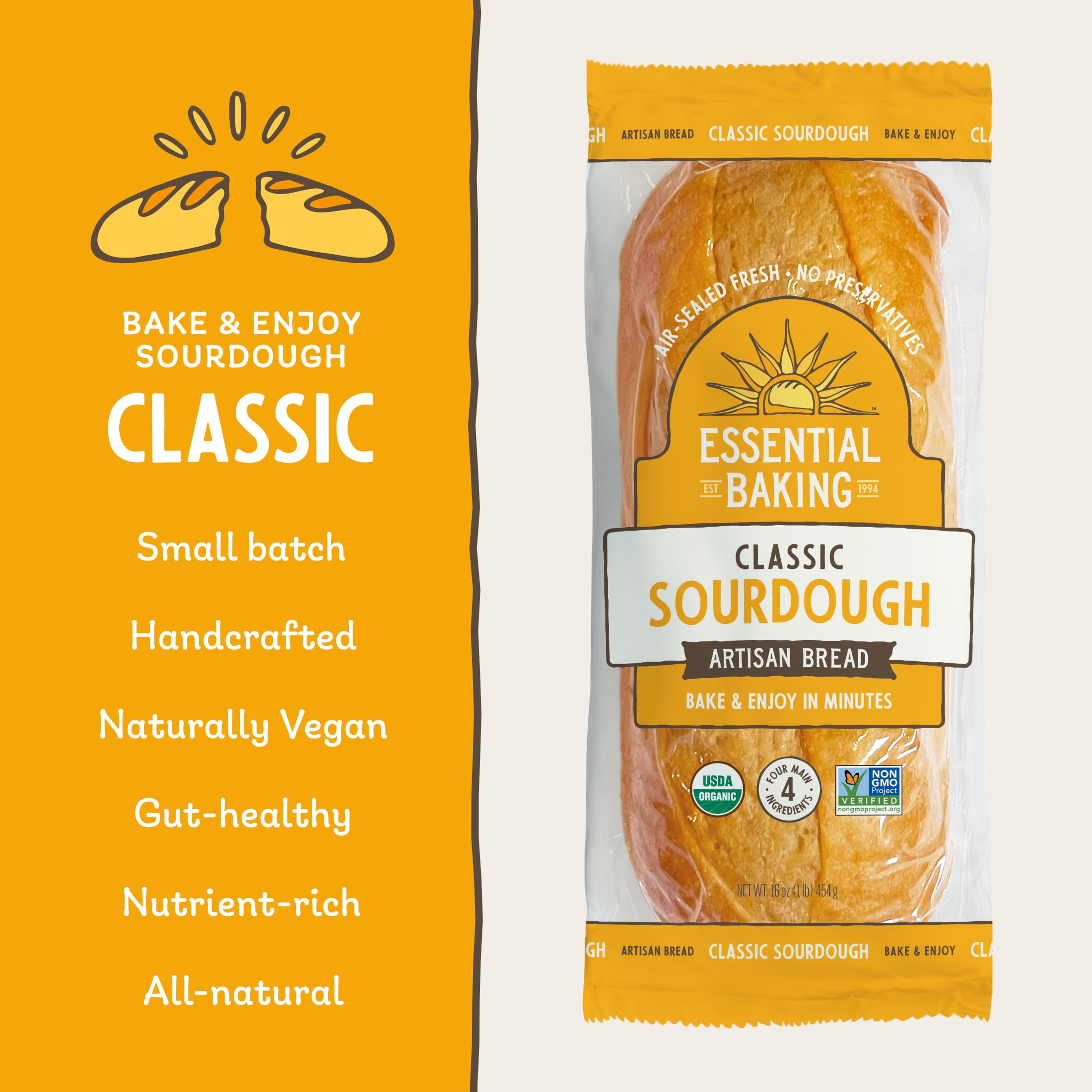 Essential Bake at Home Sourdough Bread, Certified Organic, Non-GMO, Shelf-Stable, 16 oz, 4 Pack