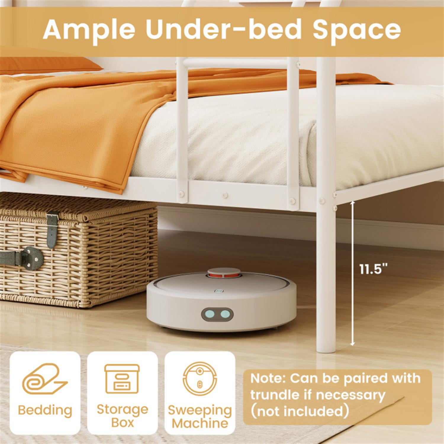 Demi Bonn Twin Over Full Bunk Bed with Ladder and Full-length Guardrails, Metal Bunkbeds for Bedroom, No Box Spring Needed, White