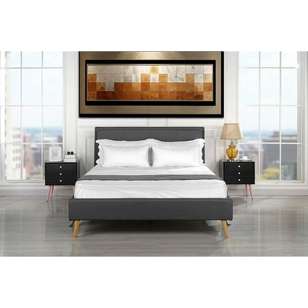 Mid Century Modern Upholstered Bed Frame With Tufted