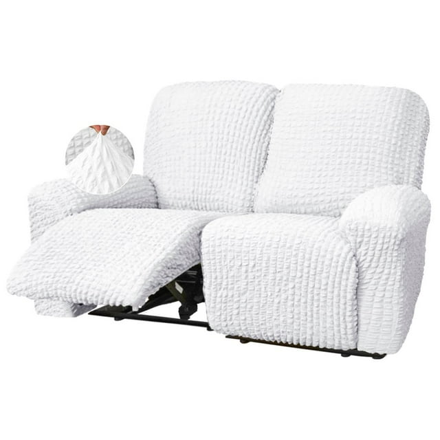 CHOK Housse Extensible pour Fauteuil Inclinable en Seersucker 2024 4 Pcs style Campagnard Fauteuil Inclinable Housse de Protection Simple pour Meubles de Maison Lavable Durable 1 Place/amande