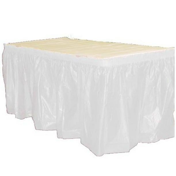 Premium 6 Pack White Plastic Table Skirt, 14 ft. x 29 in.