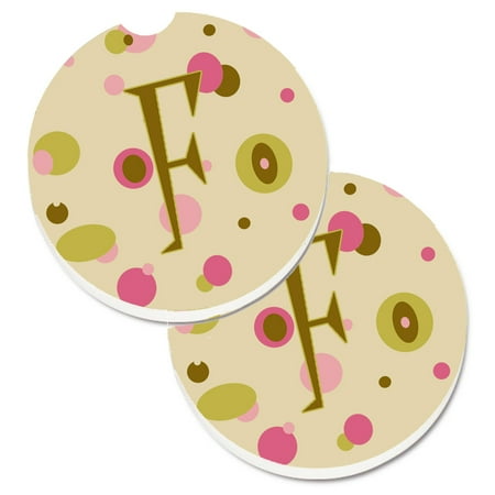 

Carolines Treasures CJ1004-FCARC Letter F Initial Monogram - Tan Dots Set of 2 Cup Holder Car Coasters Large