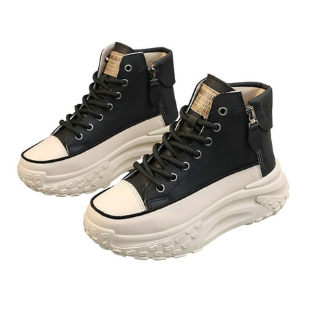 

Zizocwa Lace Up Women S Fashion Sneakers Memory Foam High Top Zipper Pu Leather Casual Shoes Non Slip Platform Walking Shoes Soft Sole Black Size6