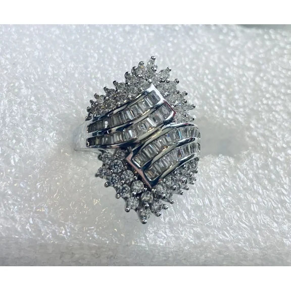 Simulated Diamond Waterfall Cocktail Ring Sterling Silver 925 gallery Setting