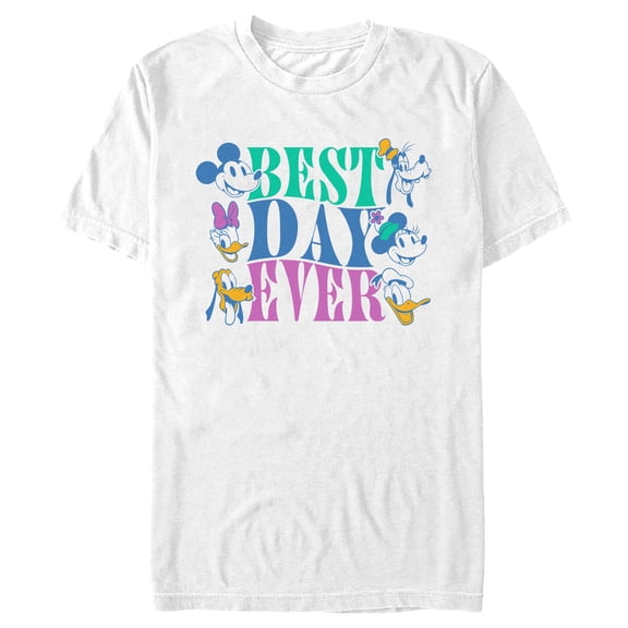 Men's Mickey & Friends Best Day Ever Crew Graphic Tee White Medium