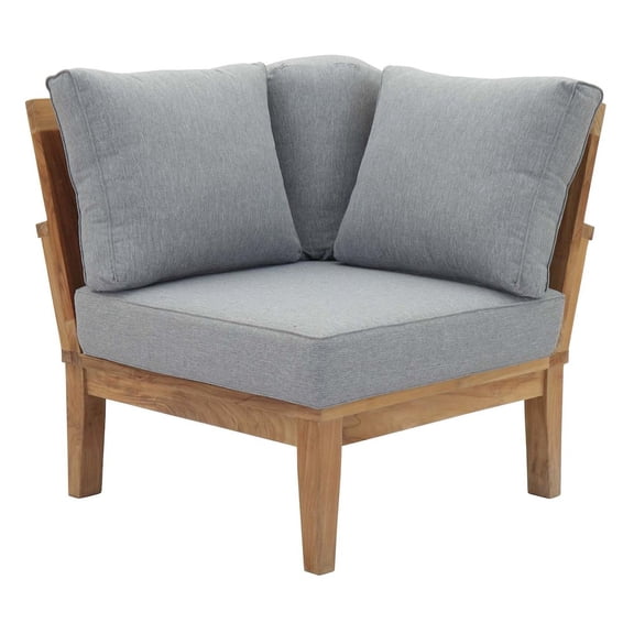 Modway Marina Modern Wood Outdoor Teak Corner Chair in Natural/Gray