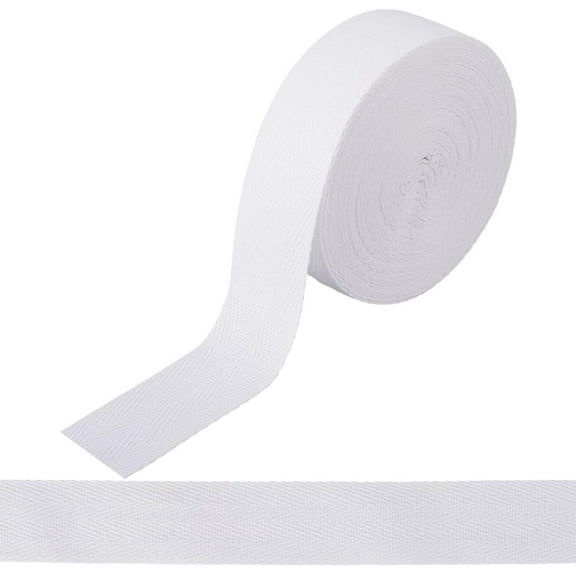 10.94 Yards x 1.2 Inch Cotton Twill Ribbon White Herringbone Webbing Tapes Bias Binding Ribbon Roll Trimming for Clothes Sewing Dressmaking Carpet Seam Binding Gift Wrapping Packing Crafts White