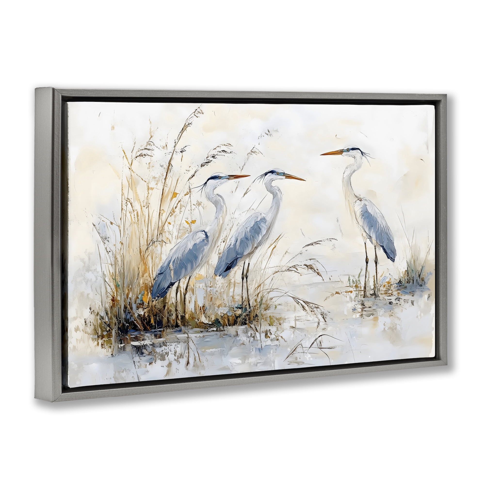 Stupell Industries Blue Heron Trio in Wetlands Gray Framed Floater Canvas Wall Art, design by LSR Design Studio