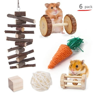 Natural Wooden Chew Toy For Small Pets – Hamster, Rabbit, Chinchilla, Guinea Pig, Parrot Teeth Grinding Toy With Bell
