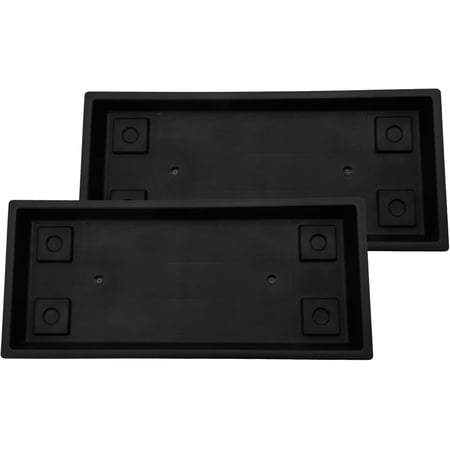 23.5 Inch Venetian Rectangular Plant Saucer, Lightweight UV-Resistant Plastic Outdoor & Indoor Flower Pot Tray, 2-Pack Plant Pot Trays for Garden & Home Decor, Black