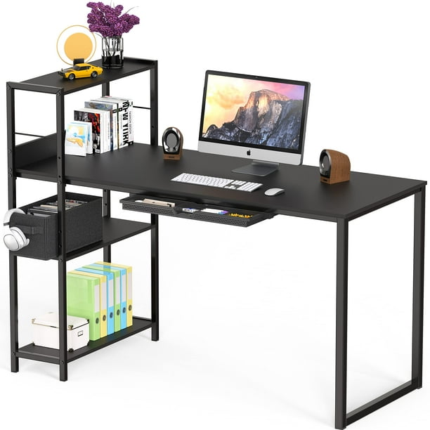 SHW 46Inch Mission Desk with Side Shelf, Black