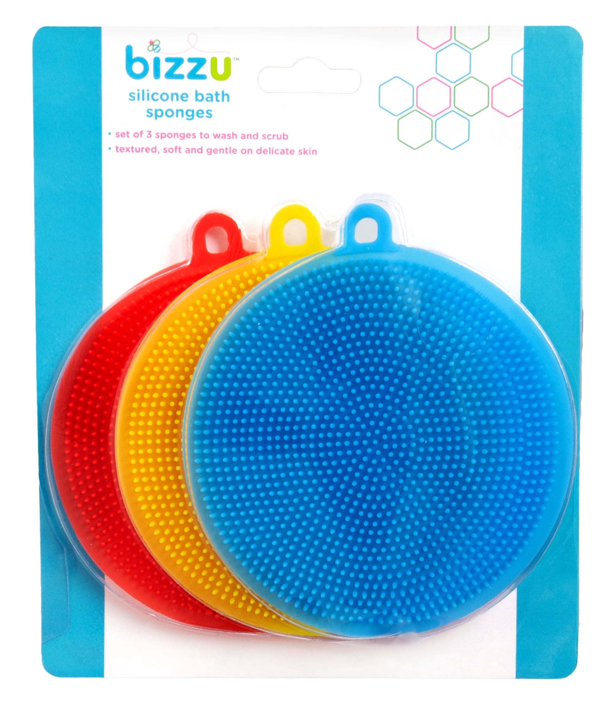 Bizzu Bath Sponges for Cradle Cap, Fast Drying Baby Bath Time Essential, Blue, Set of 3, Ages 0+