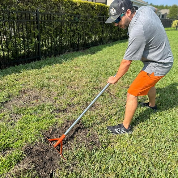 Garden Rake Heavy-Duty, 17 Tempered Spring Steel Tines with 62-Inch Adjustable Stainless Steel Handle, Bow Rake for Lawn Care, Soil, and Yard Landscaping