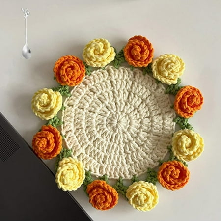 

Crochet Flower Blanket Coasters Handmade Vintage Crochet Flower Bouquet-Material Pack Soft Decorative Coasters for Home Decor Desk Tabletop Protection and Desk Accessories(Gradient purple rose)