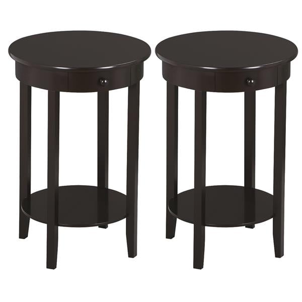 Yaheetech 2 Pcs Round Sofa Side End Table With Drawer Wood Beside Console For Small Spaces Living Room Tall Coffee Accent Tables Espresso Com Yaheetech 2 Pcs Round Sofa Side End, Small Round End Tables With Drawers