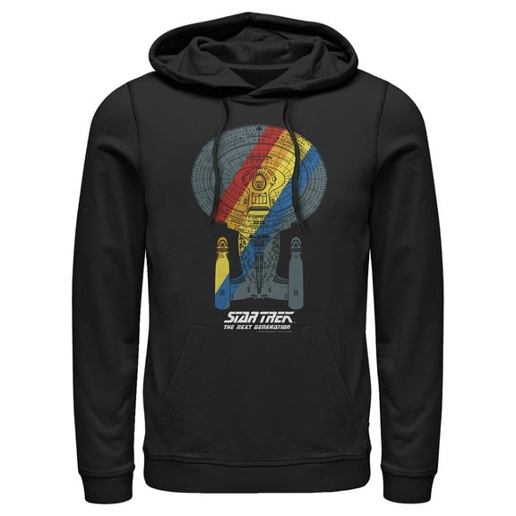 Men's Star Trek: The Next Generation USS Enterprise Rainbow Streak  Pull Over Hoodie Black 3X Large