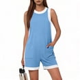 thumbnail image 4 of gbyLJF Womens Jumpsuit Casual Wide Leg Sleeveless Jumpsuits Solid Color Cropped Rompers Loose Fit Overalls with Pockets, 4 of 7