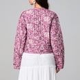 thumbnail image 3 of Gupgi Women Floral Puffer Jacket Round Neck Long Sleeve Button Down Cardigan Winter Fall Coat, 3 of 9