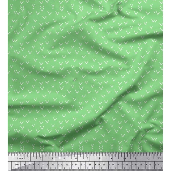 Soimoi Green Poly Georgette Fabric Alphabet V Text Decor Fabric Printed Yard 42 Inch Wide